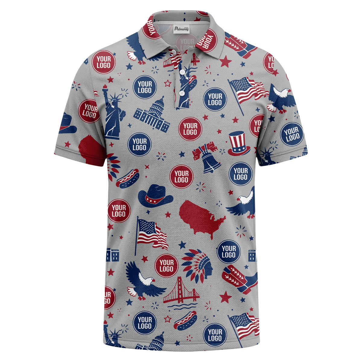 vintage cartoon bald eagles & statue of liberty icons patriotic polo shirt