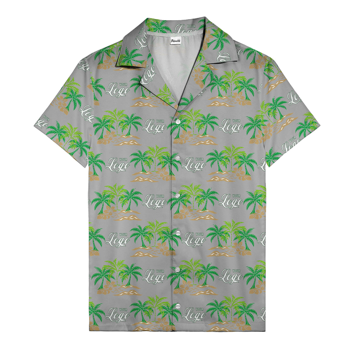 vintage palm tree oasis with monogrammed logo repeat hawaiian shirt