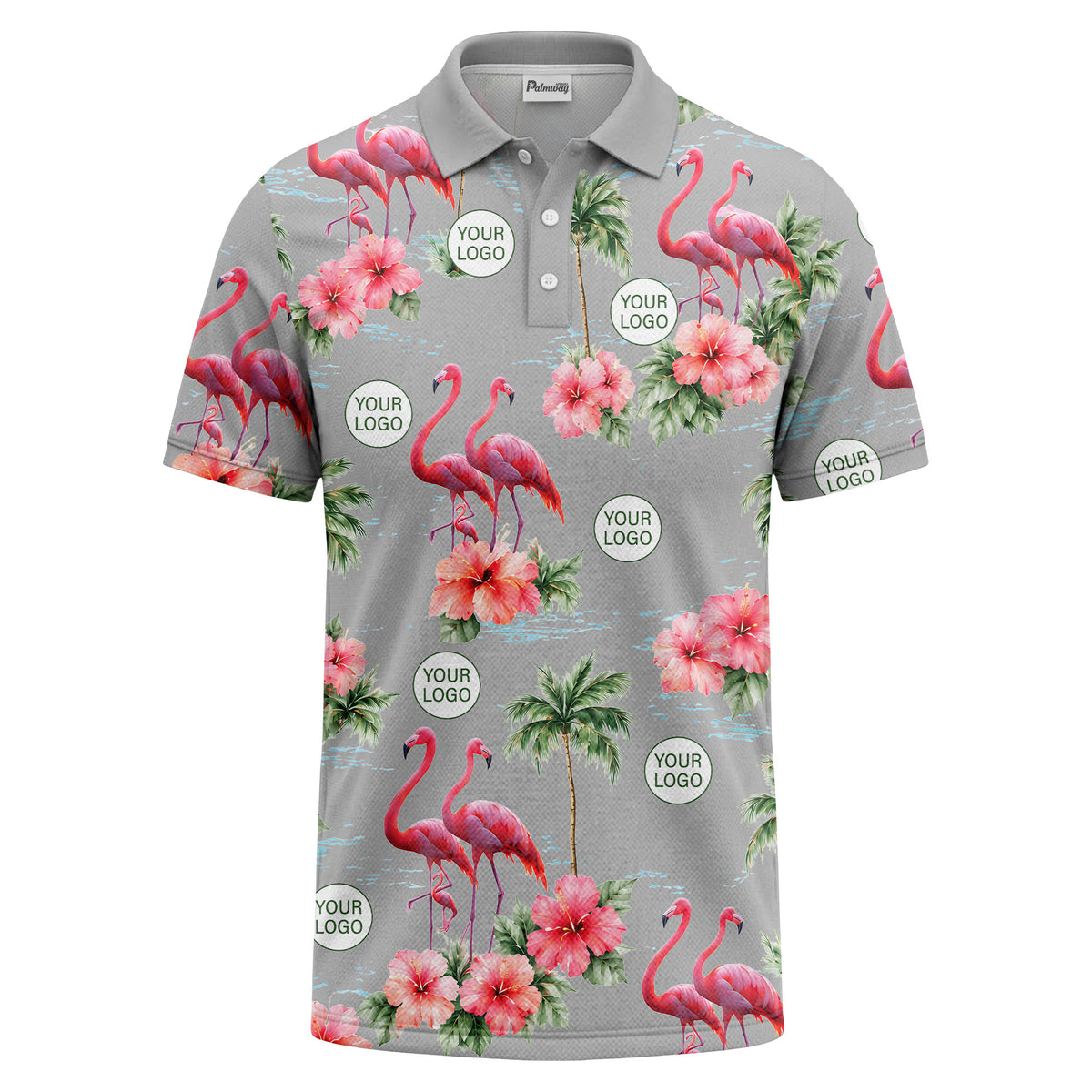watercolor flamingos & hibiscus palm trees polo shirt for men