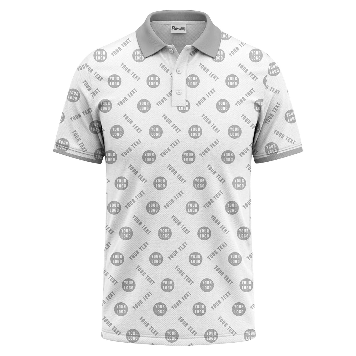 your name & logo repeat pattern all over print custom polo shirt