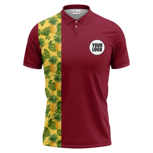 Illustrated Tropical Pineapple Leaf Polo Shirt for Sunny Summer Vacations
