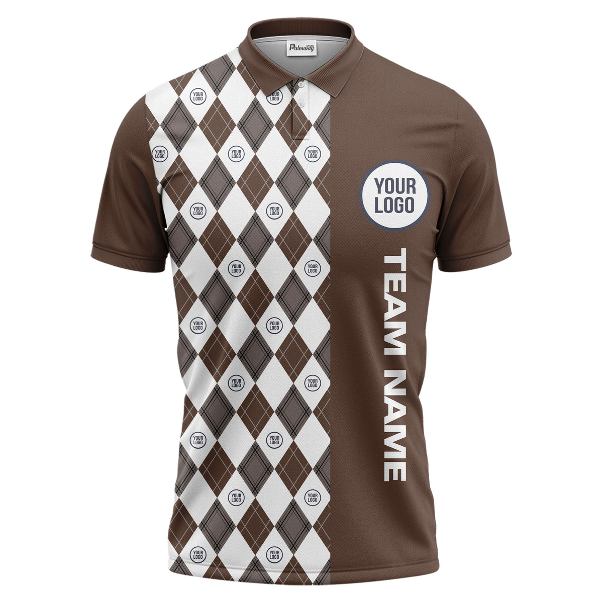 argyle diamond black white polo shirt with custom team logo for men