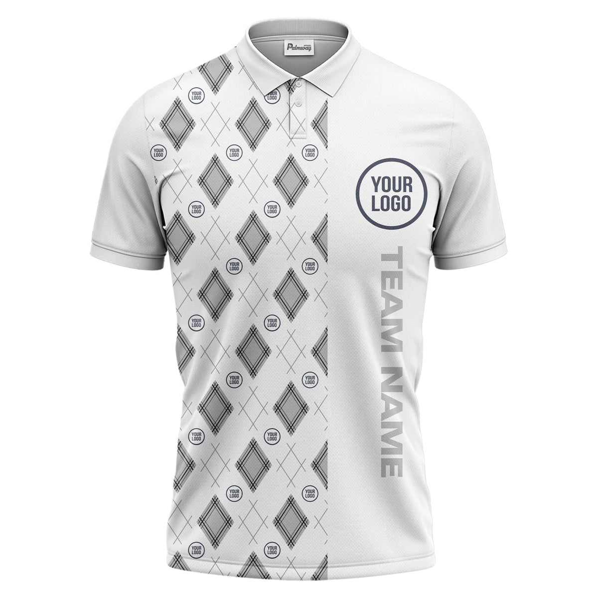 argyle diamond black white polo shirt with custom team logo for men