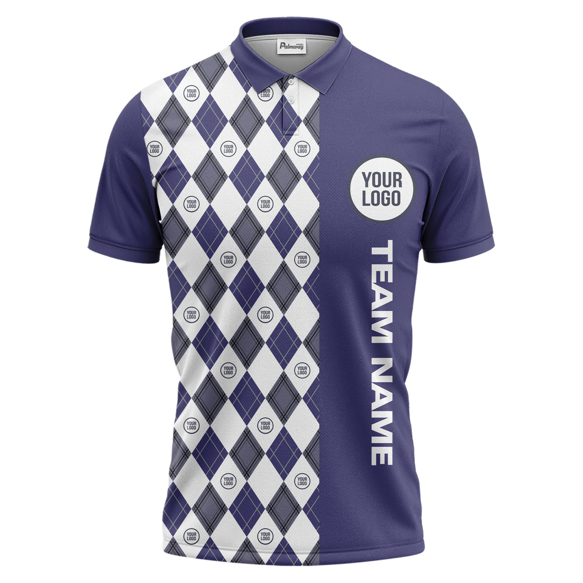 argyle diamond black white polo shirt with custom team logo for men