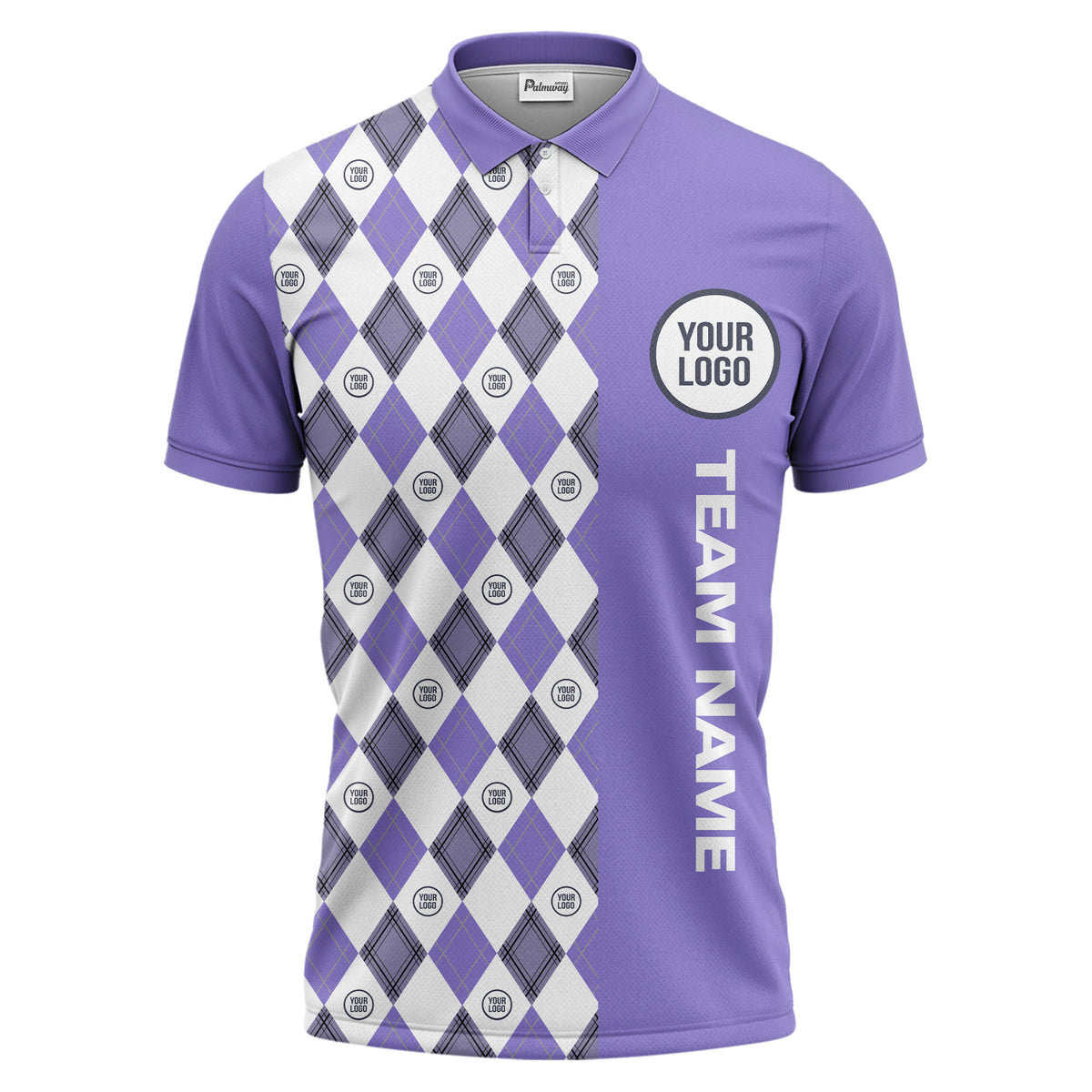 argyle diamond black white polo shirt with custom team logo for men