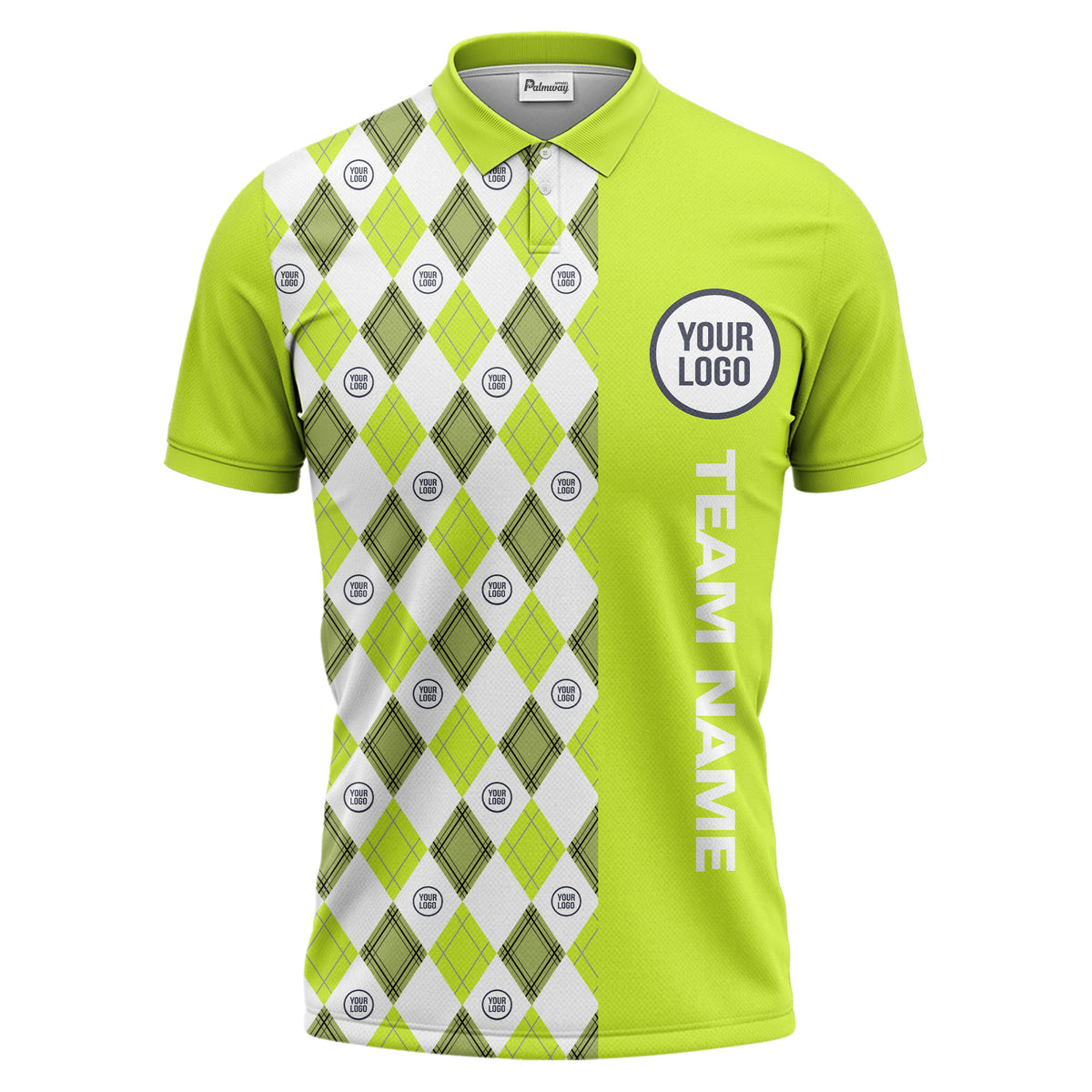 argyle diamond black white polo shirt with custom team logo for men