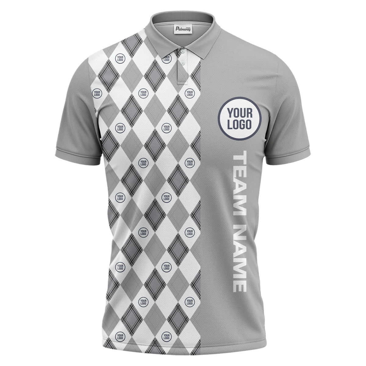 argyle diamond black white polo shirt with custom team logo for men