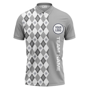argyle diamond black white polo shirt with custom team logo for men