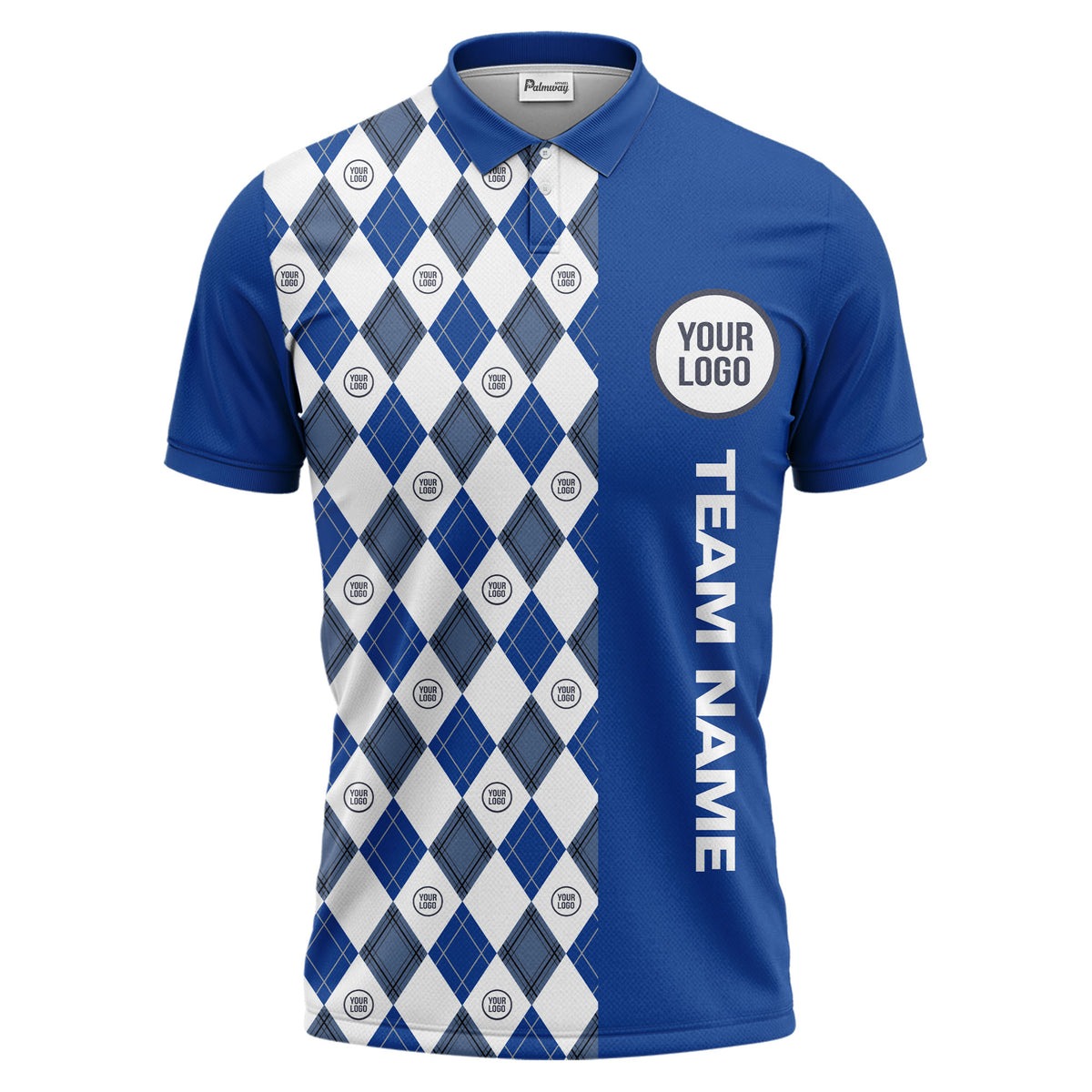 argyle diamond black white polo shirt with custom team logo for men