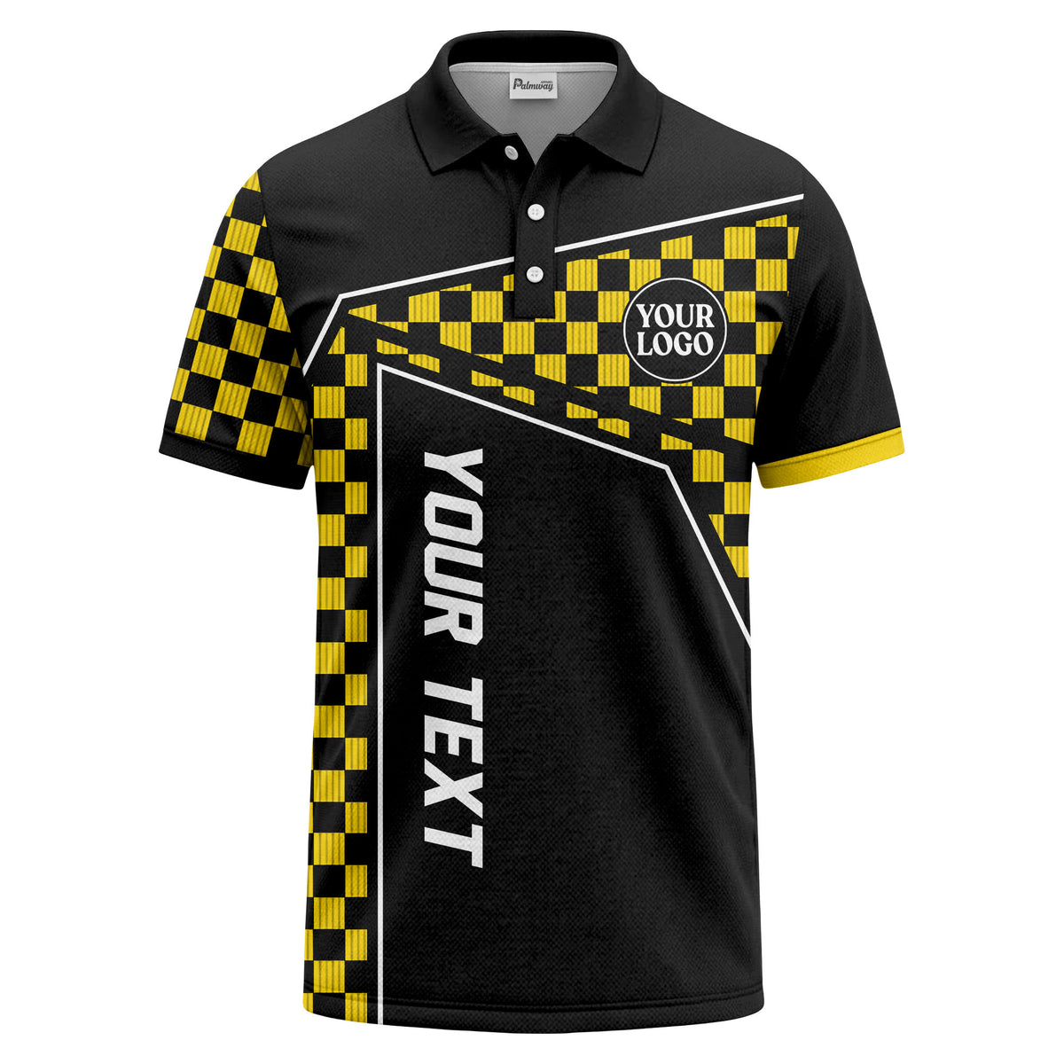 Custom Black & Yellow Checkerboard Polo Shirt – Personalized Golf, Team & Event Wear