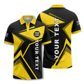 Custom Black & Yellow Geometric Polo Shirt – Personalized Logo and Text Team Uniform