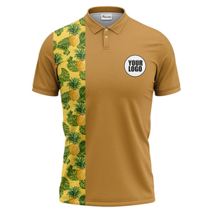 Illustrated Tropical Pineapple Leaf Polo Shirt for Sunny Summer Vacations