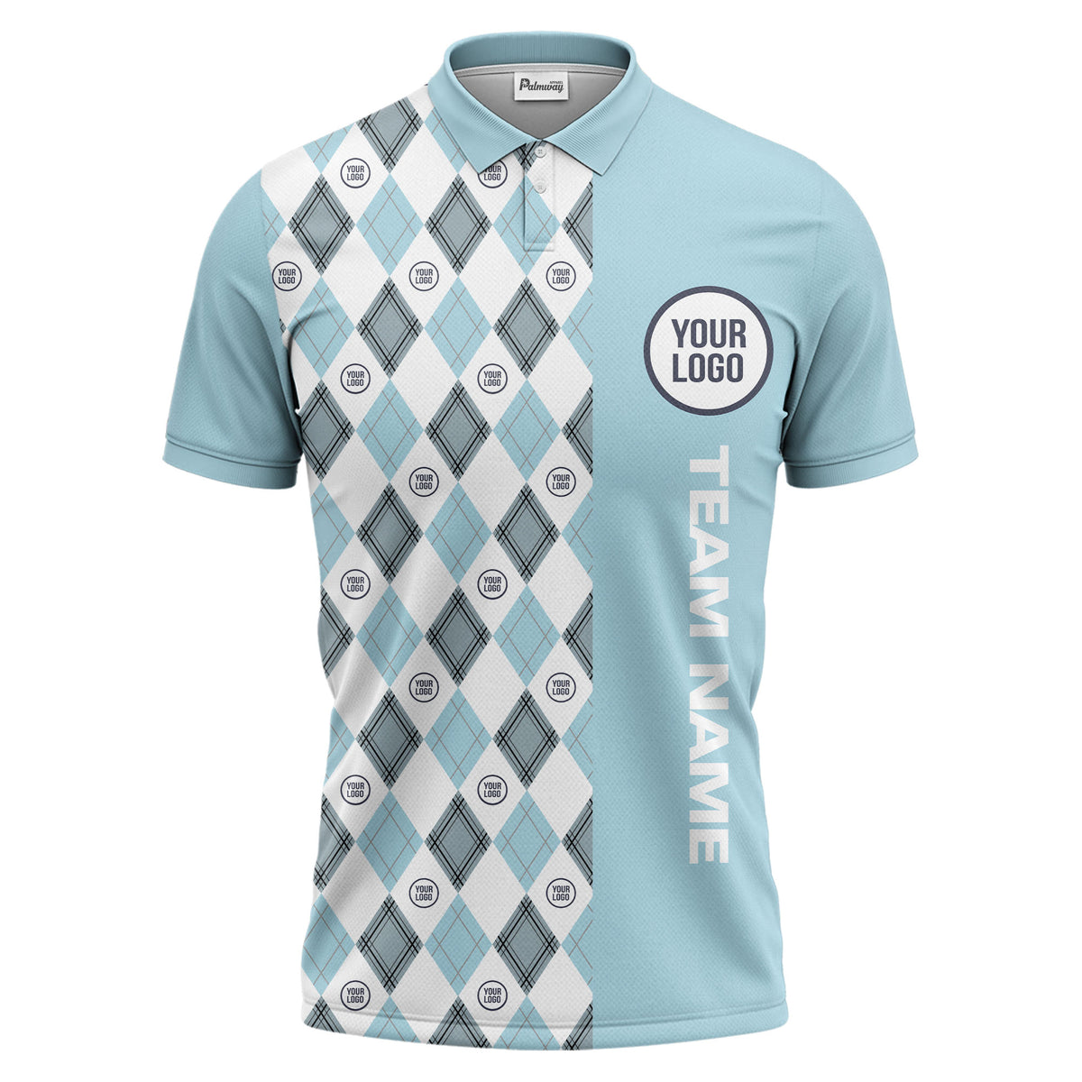 argyle diamond black white polo shirt with custom team logo for men