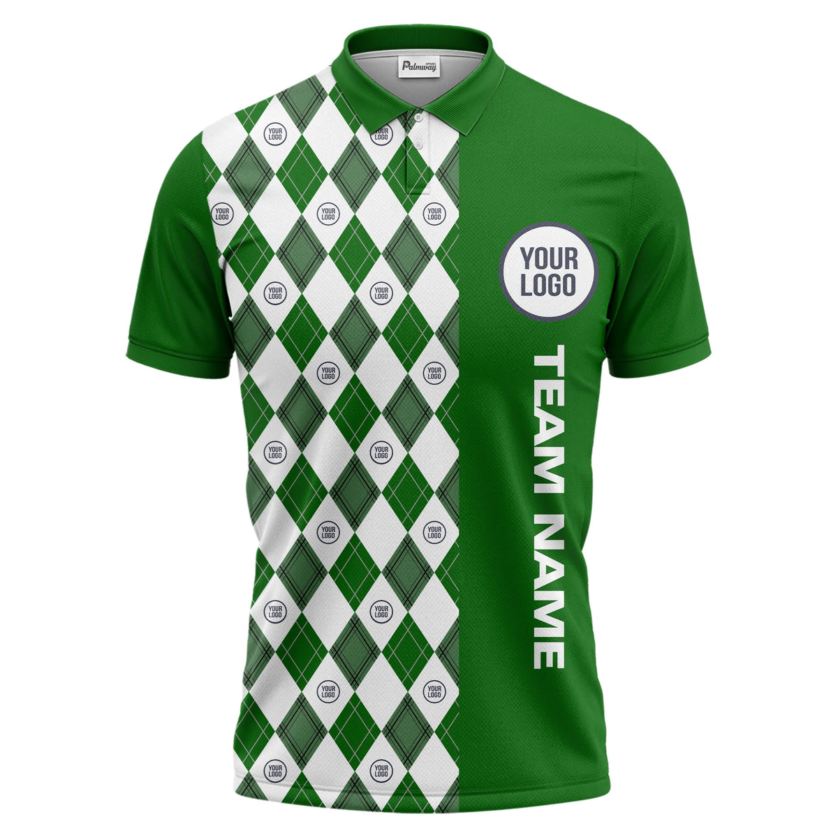 argyle diamond black white polo shirt with custom team logo for men