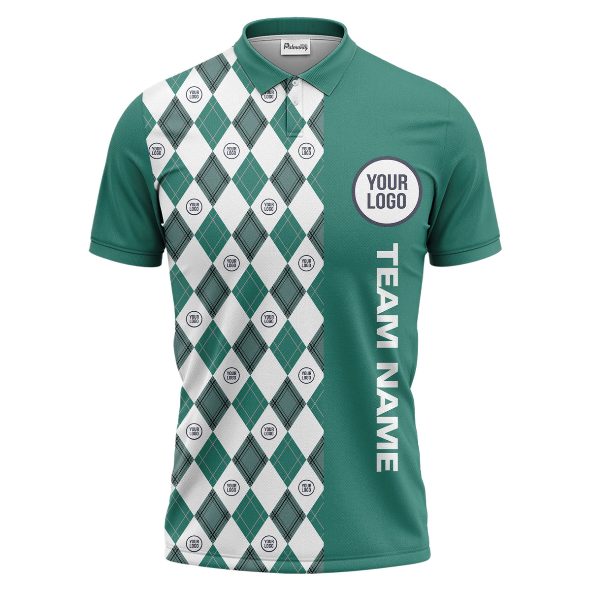 argyle diamond black white polo shirt with custom team logo for men