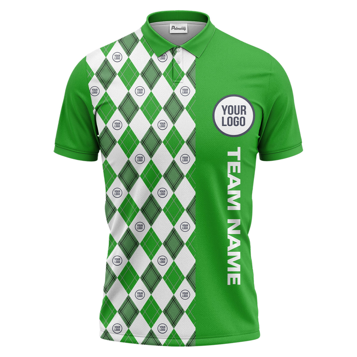 argyle diamond black white polo shirt with custom team logo for men