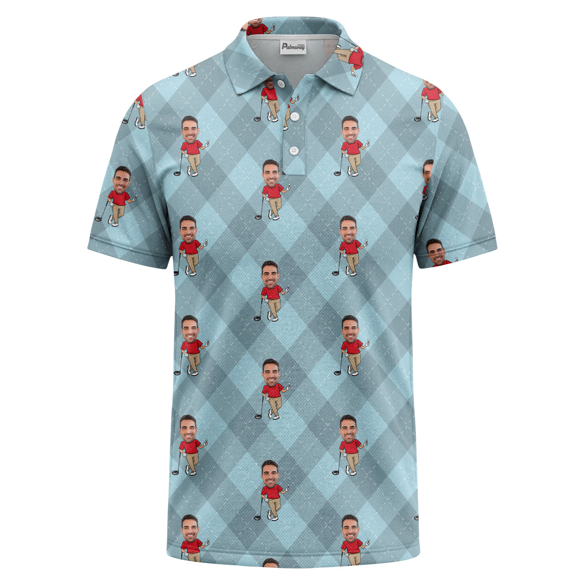Custom Argyle Golf Polo Shirt with Personalized Golfer Pattern – Custom Face, Team & Golf Outing Apparel