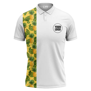 Illustrated Tropical Pineapple Leaf Polo Shirt for Sunny Summer Vacations