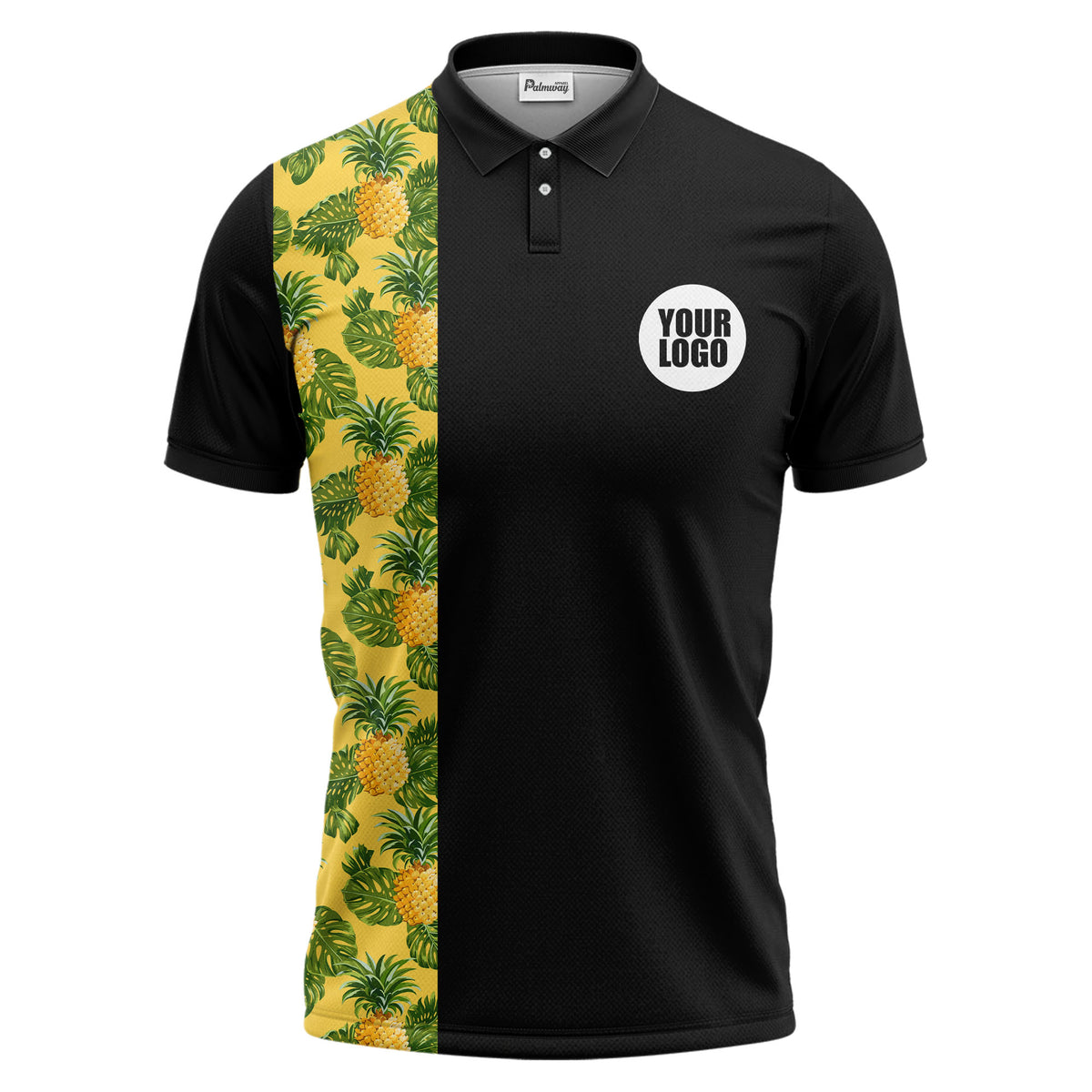 Illustrated Tropical Pineapple Leaf Polo Shirt for Sunny Summer Vacations