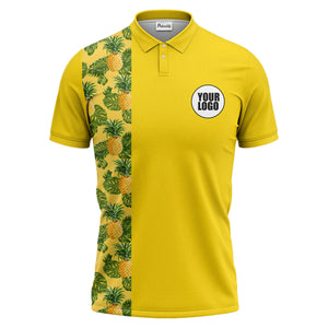 Illustrated Tropical Pineapple Leaf Polo Shirt for Sunny Summer Vacations