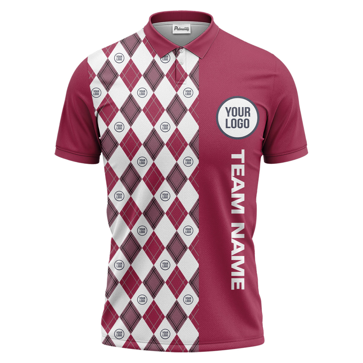 argyle diamond black white polo shirt with custom team logo for men