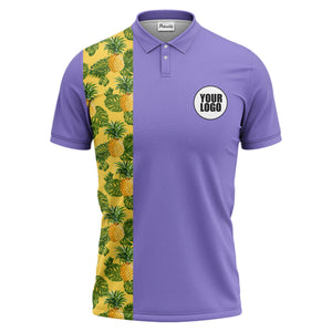 Illustrated Tropical Pineapple Leaf Polo Shirt for Sunny Summer Vacations