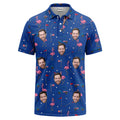 Personalized Face Golf Polo Shirt — Flamingo, Golf Cart & American Flag Print
