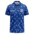 Custom Flamingo & Palm Tree Polo Shirt — Blue Tropical Print with Personalized Logo & Text