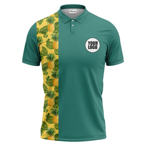Illustrated Tropical Pineapple Leaf Polo Shirt for Sunny Summer Vacations