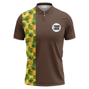 Illustrated Tropical Pineapple Leaf Polo Shirt for Sunny Summer Vacations