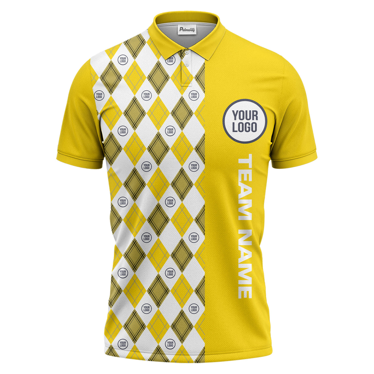 argyle diamond black white polo shirt with custom team logo for men