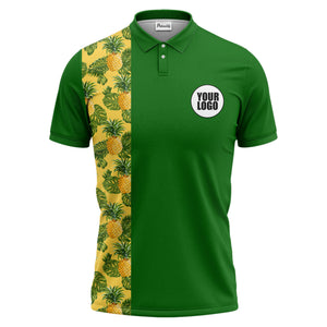 Illustrated Tropical Pineapple Leaf Polo Shirt for Sunny Summer Vacations