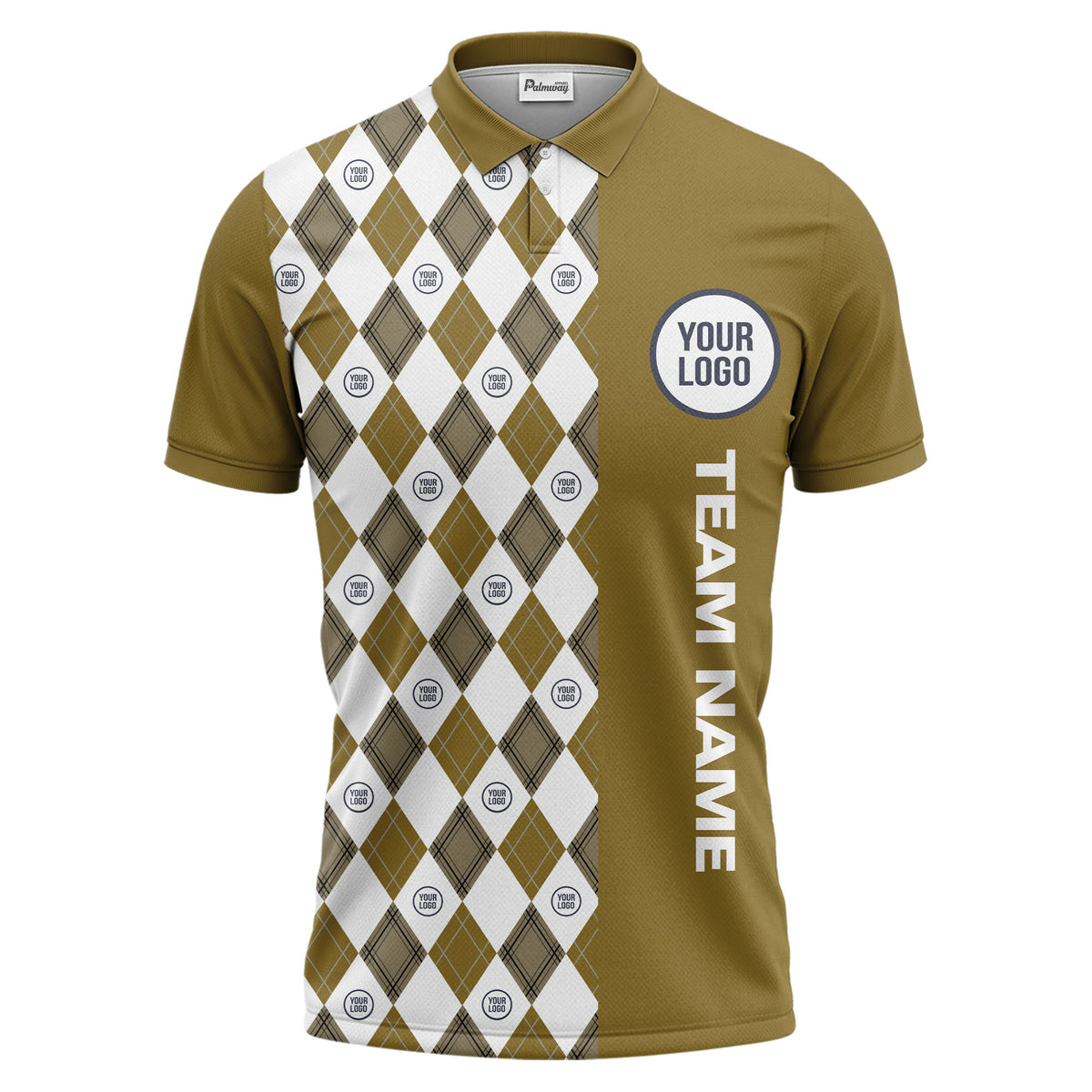 argyle diamond black white polo shirt with custom team logo for men