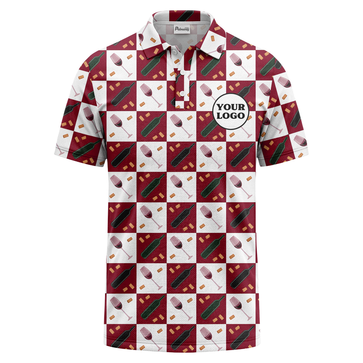 Custom Wine Checkered Polo Shirt – Bold Multicolor Logo Shirt for Teams & Events