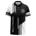 Custom Business Polo Shirt – Black, White & Gray Geometric Stripe Personalized Company Logo Polo