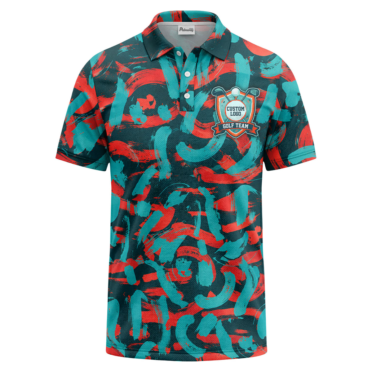 Custom Name & Logo Abstract Brushstroke Polo Shirt – Premium Golf Team Uniform