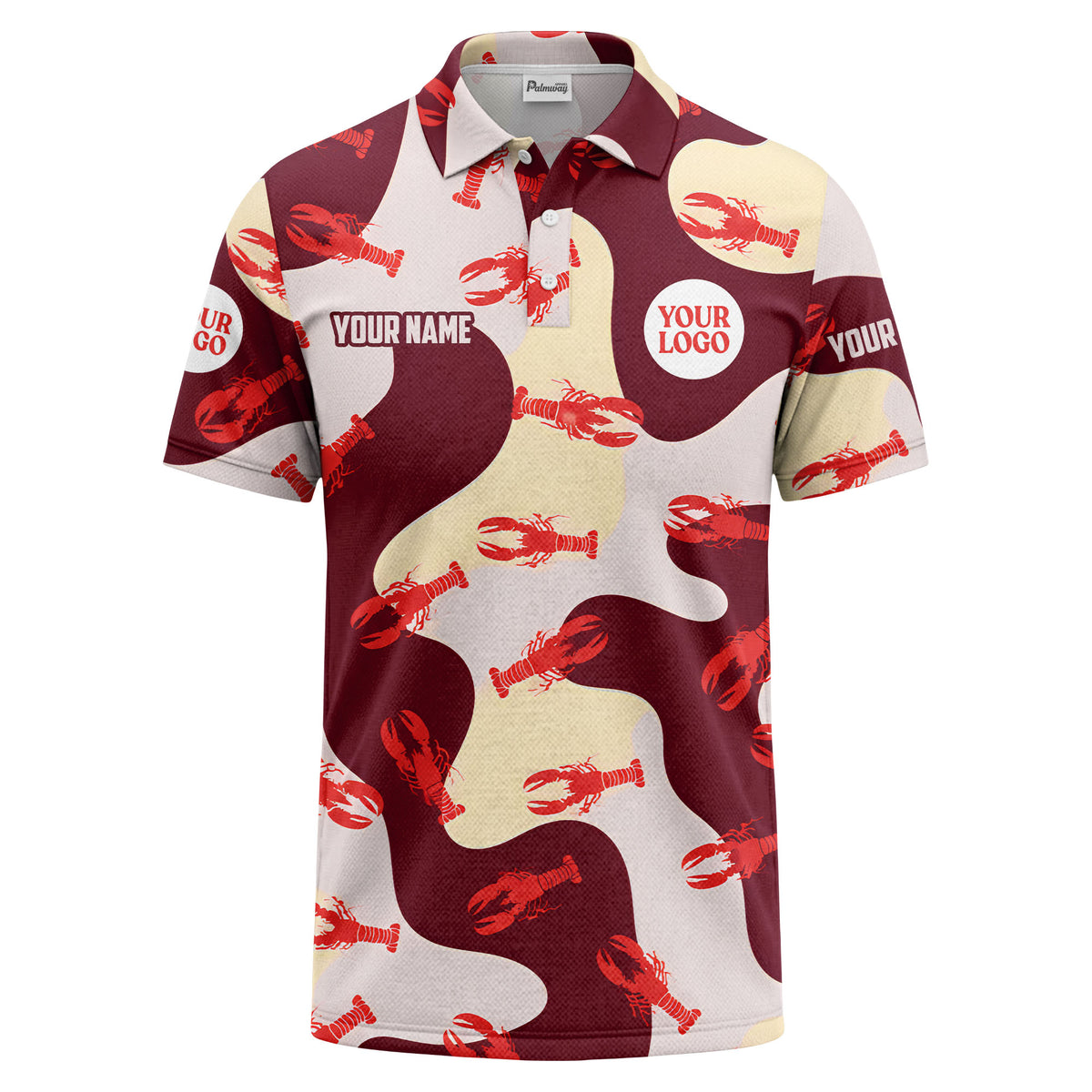 Custom Name & Logo Lobster Camo Polo Shirt – Seafood Restaurant Team Uniform
