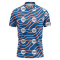 Custom Logo Blue & Coral Wavy Pattern Polo Shirt – Personalized Team & Business Uniform