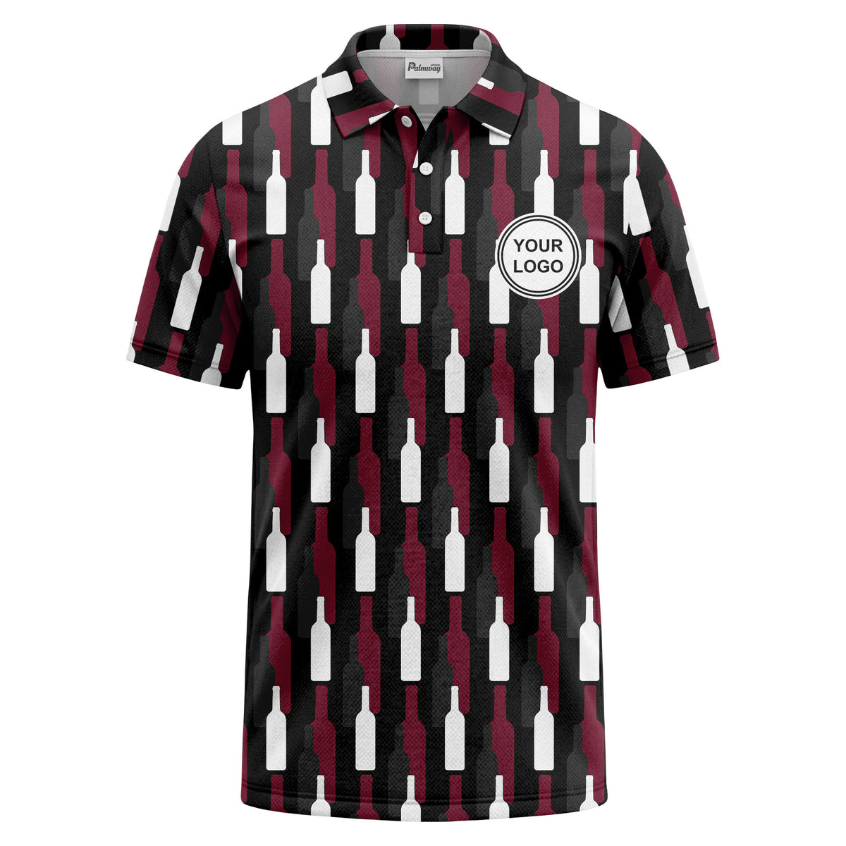 Custom Color Wine Bottle Pattern Polo Shirt – Personalized Logo Winery, Bar & Restaurant Uniform