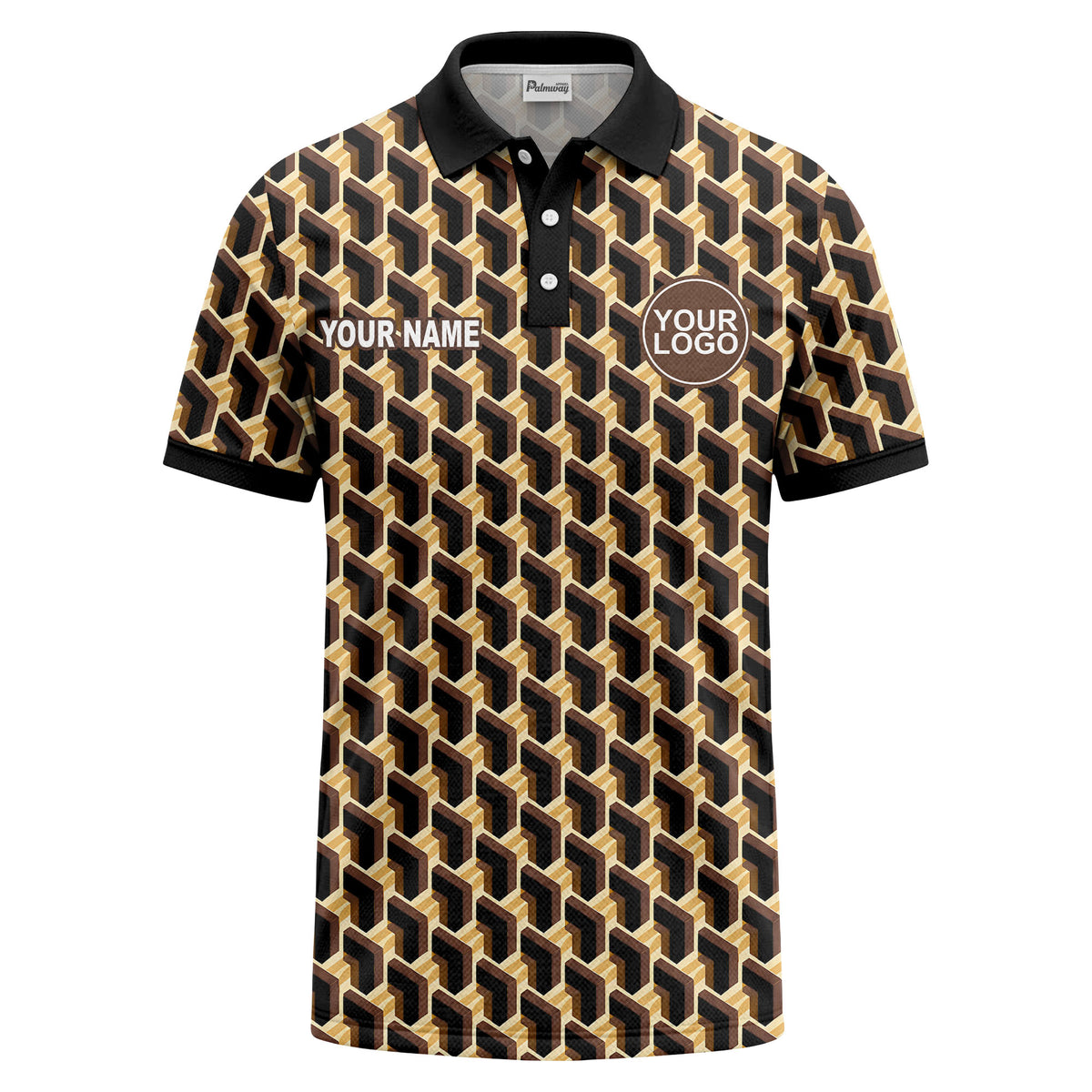 Brown Black 3D Geometric Custom Logo Polo Shirt For Team Wear