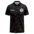 Custom Flamingo Polo Shirt — Black Tropical Print with Personalized Logo & Text