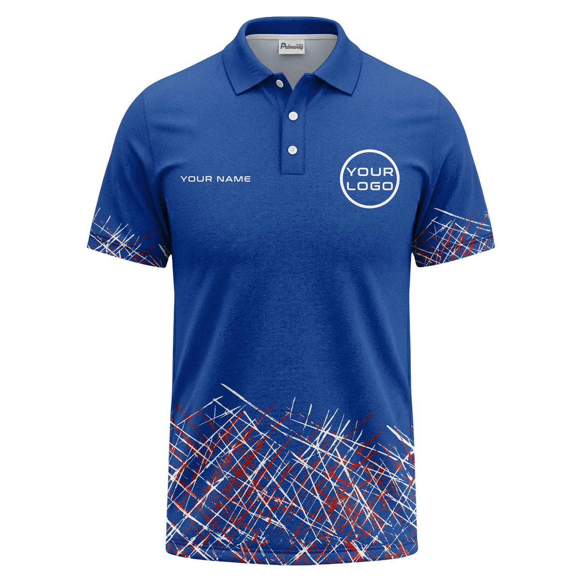 Custom Abstract Polo Shirt – Black, Red & White Line Pattern Personalized Logo Polo