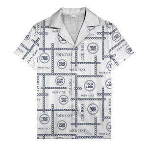 chain link grid custom logo text monochrome black white hawaiian shirt