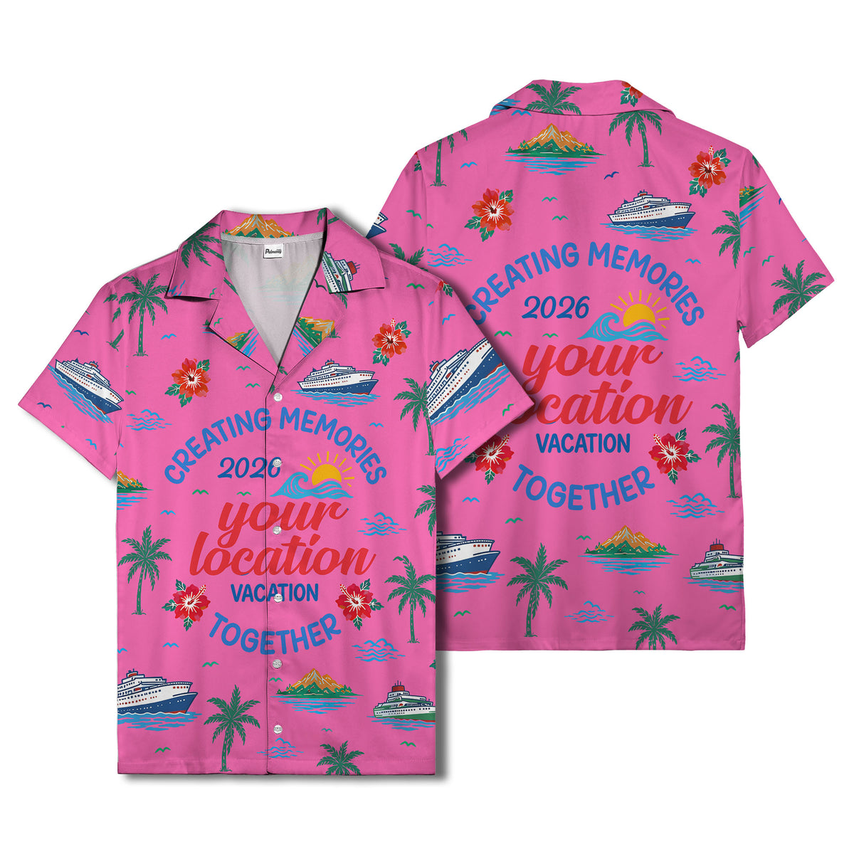 cruise ship & palm fronds watercolor vacation memories hawaiian shirt