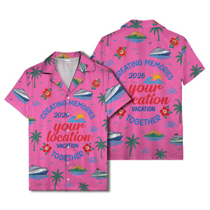 cruise ship & palm fronds watercolor vacation memories hawaiian shirt