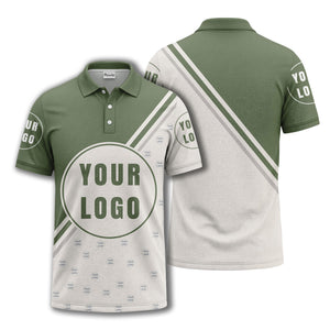 custom logo circles & diagonal stripes all over print polo shirt