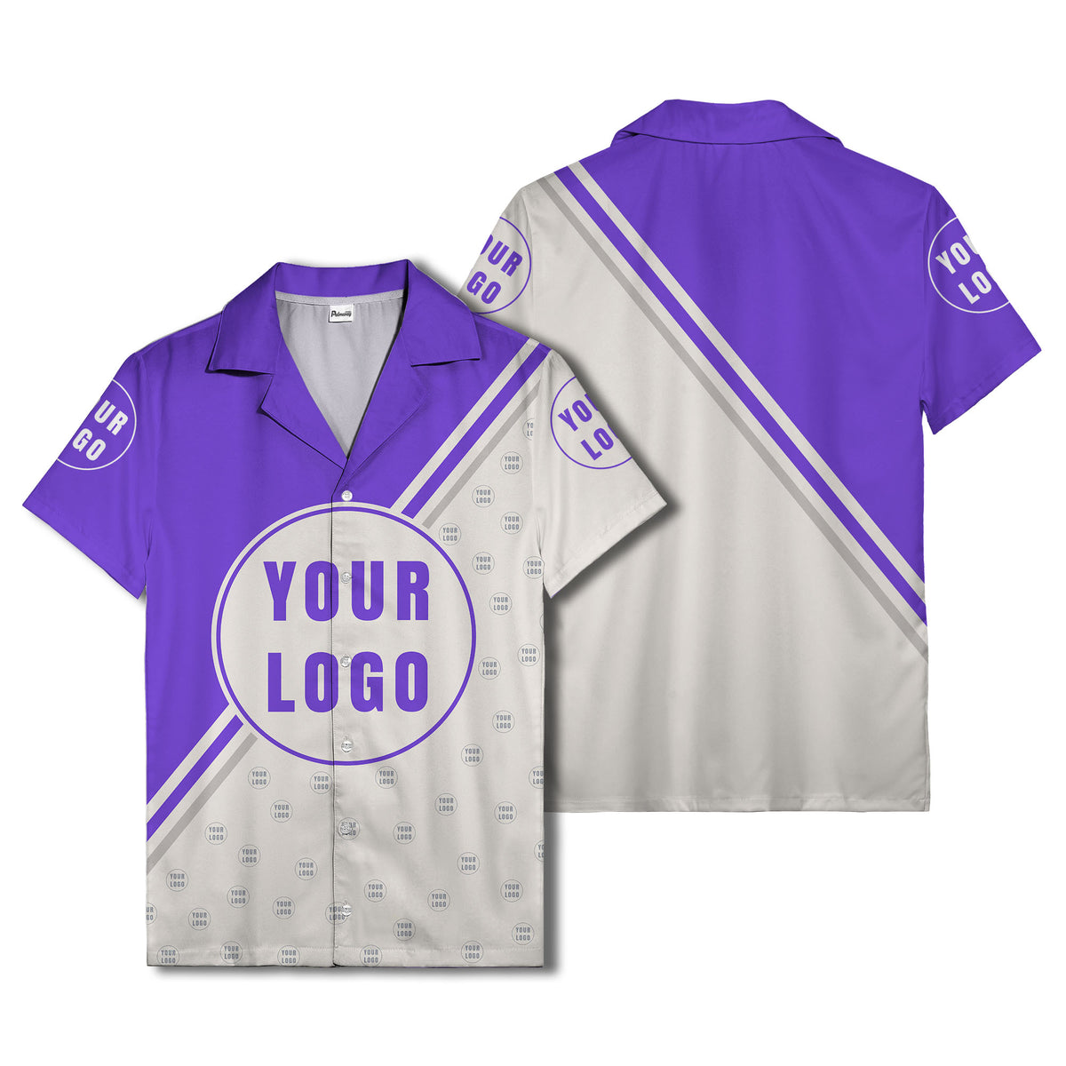 custom logo circles & diagonal stripes minimalist hawaiian shirt for men
