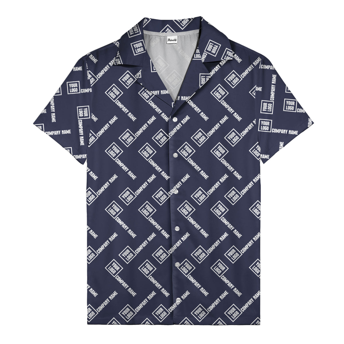 custom logo & company name repeat black hawaiian shirt for men