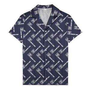 custom logo & company name repeat black hawaiian shirt for men