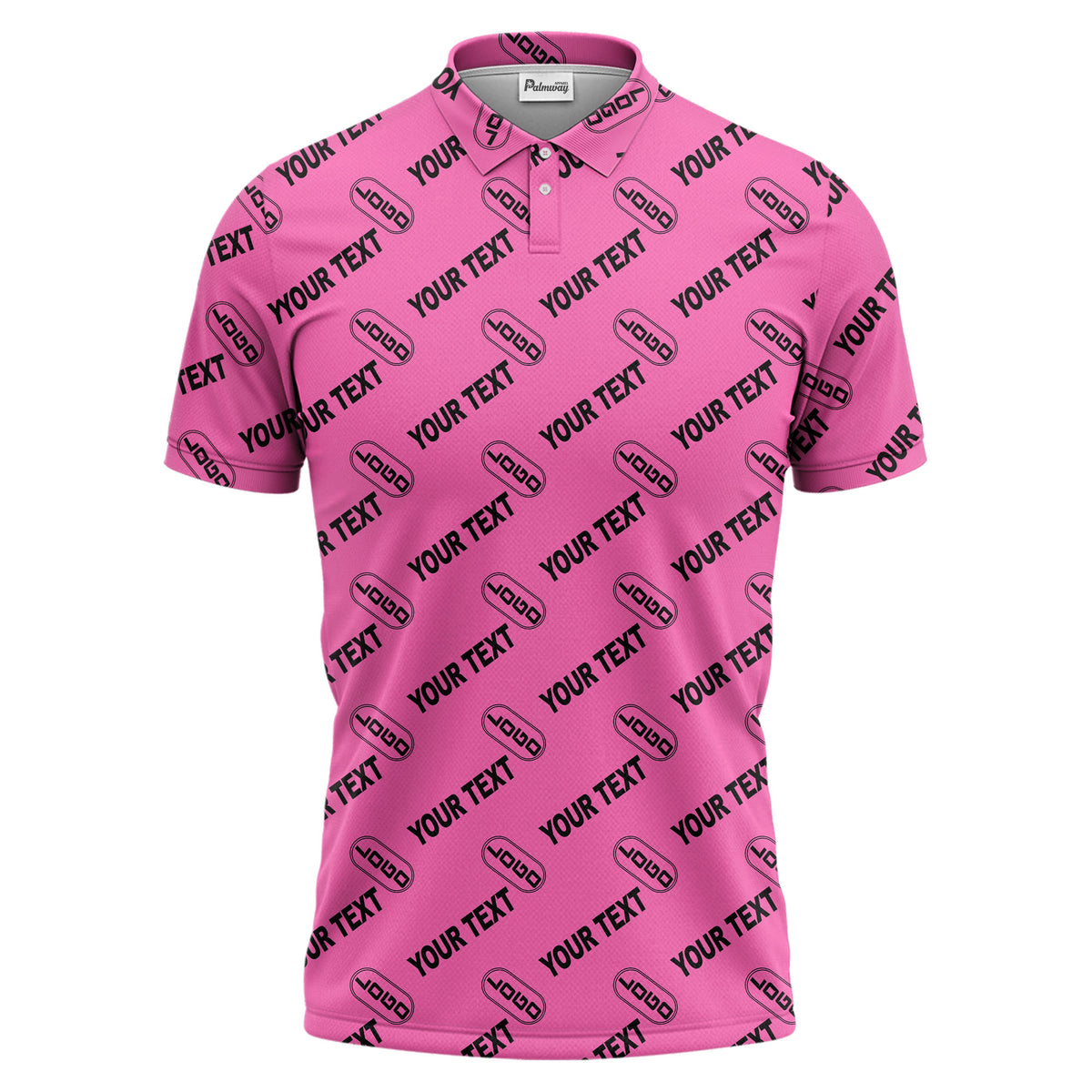 custom logo & monogram text repeat pattern black polo shirt for men